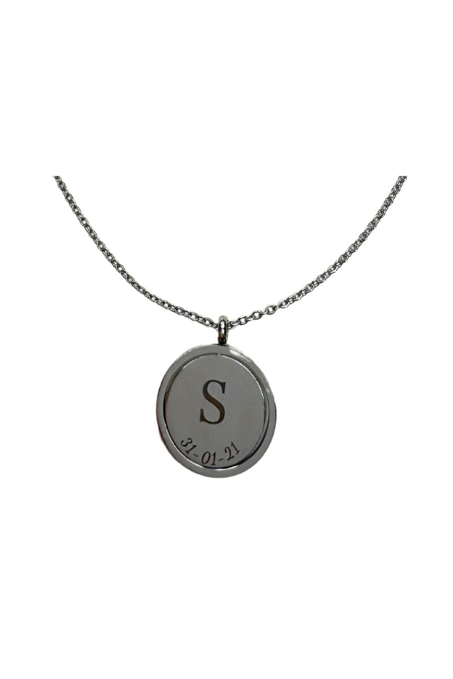 GRAVEERBARE RONDE HANGER KETTING ZILVER